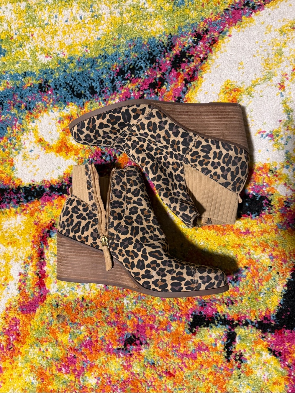 Women’s Leopard Print Wedge Booties - Tan/Black TOMS